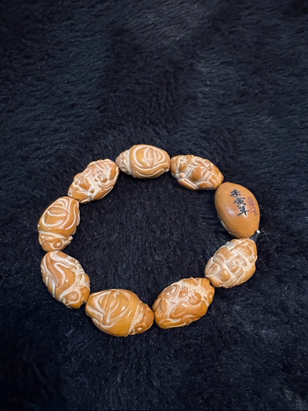 Hand-Carved Brown Bead Stretch Bracelet - Women's Jewelry